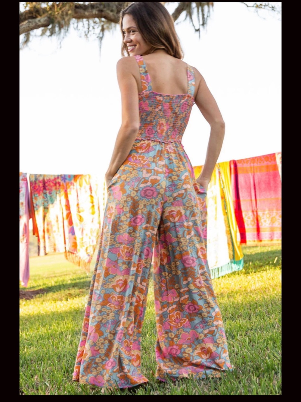 πΈ Natural Life Retro Floral Smocked Wide-Leg Jumpsuit πΈ - Picture 2 of 9